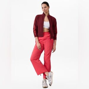 NWT Athleta Finish Line Jacket Red Sz Large Full Zip Varsity Stripe Athleisure